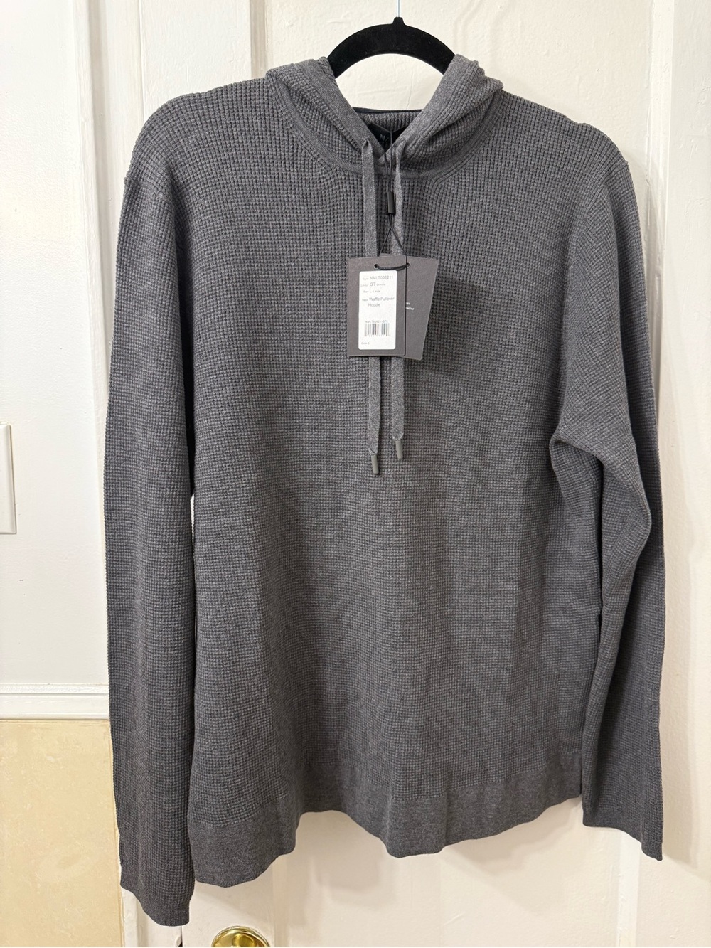 NAADAM  Cashmere Cotton Gray Waffle-Knit Crewneck Hoodie